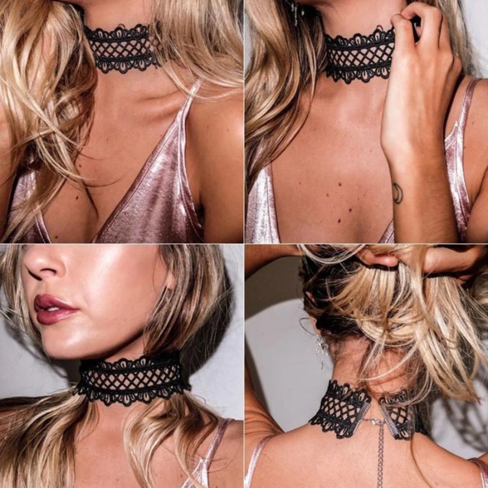 Black Crochet Lace Wide Choker - Picture 2 of 6